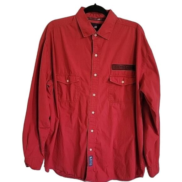 US Polo Mens Button Up Retro Vintage  Long Sleeve with Patches  Red Size XL - Picture 1 of 11